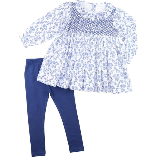 Navy Floral Smocked Legging Set