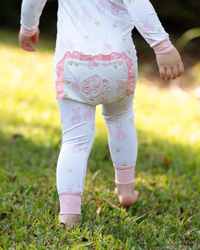 Pink Bunny Print Knit Zipper Pajamas