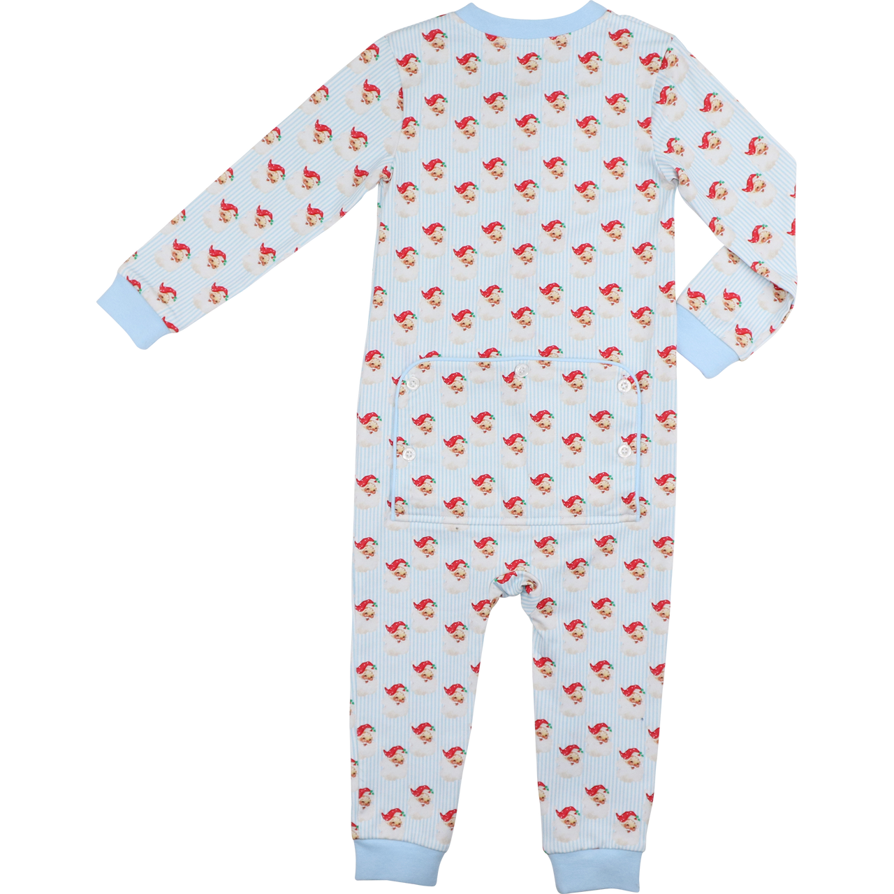 Blue And Red Gingham Knit Santa Zipper Pajamas
