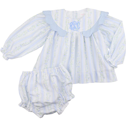 Blue Floral Ruffle Diaper Set