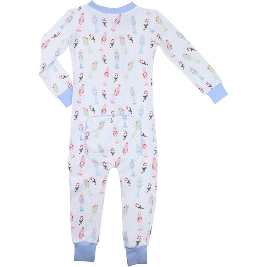 Blue Dot Knit Nutcracker Print Zipper Pajamas