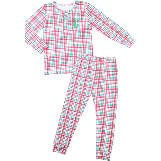 Red And Green Plaid Knit Pajamas