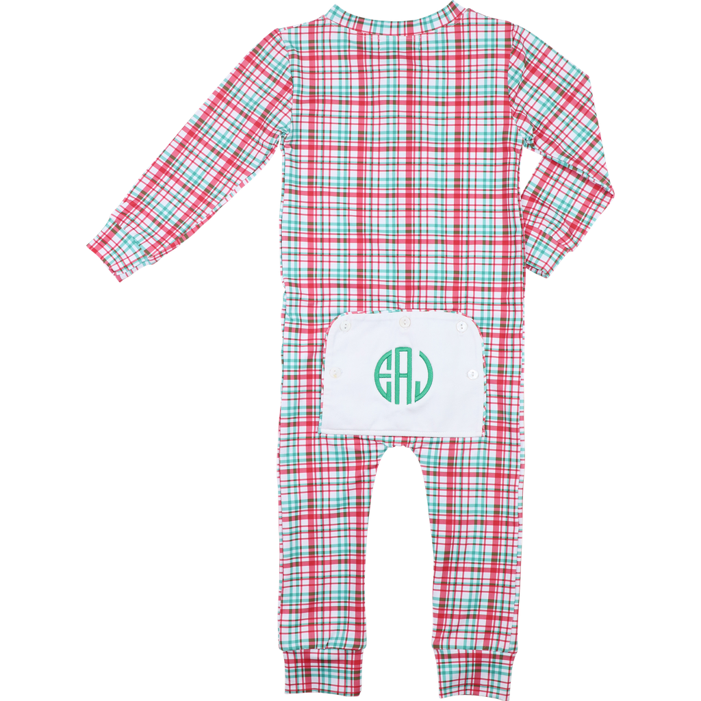 Red And Green Plaid Knit Zipper Pajamas