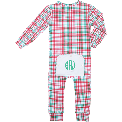 Red And Green Plaid Knit Zipper Pajamas