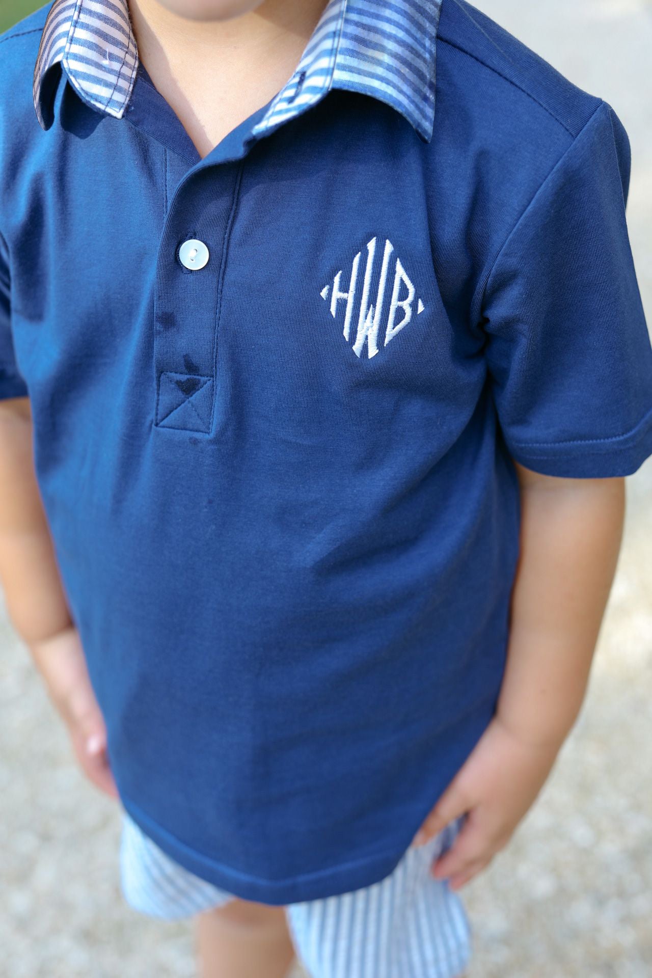 Navy Seersucker Polo Short Set