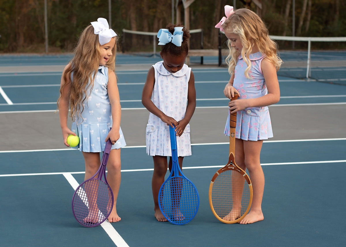 Blue And White Bow Print Lycra Tennis Dress Size 8