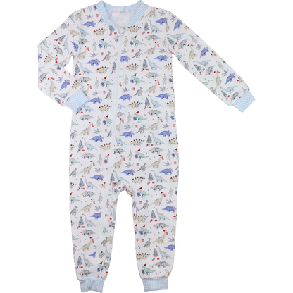 Blue Knit Holiday Dinosaur Zipper Pajamas