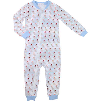Blue Knit Stripe Holiday Puppy Zipper Pajamas