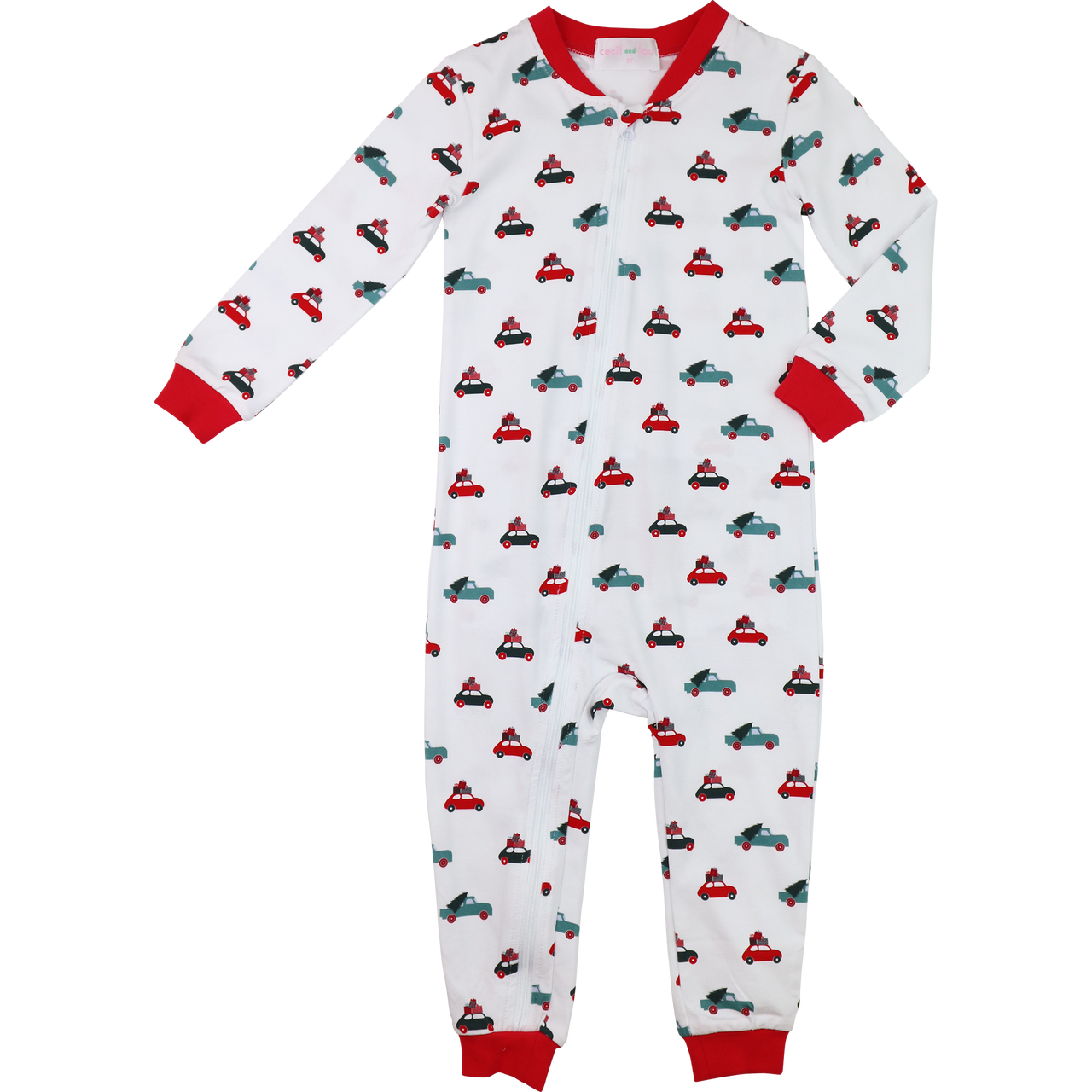 Red Knit Christmas Car Zipper Pajamas