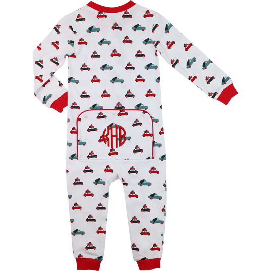 Red Knit Christmas Car Zipper Pajamas