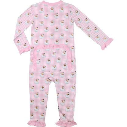 Pink Gingham Knit Santa Zipper Pajamas
