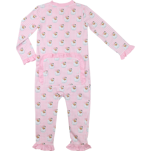 Pink Gingham Knit Santa Zipper Pajamas