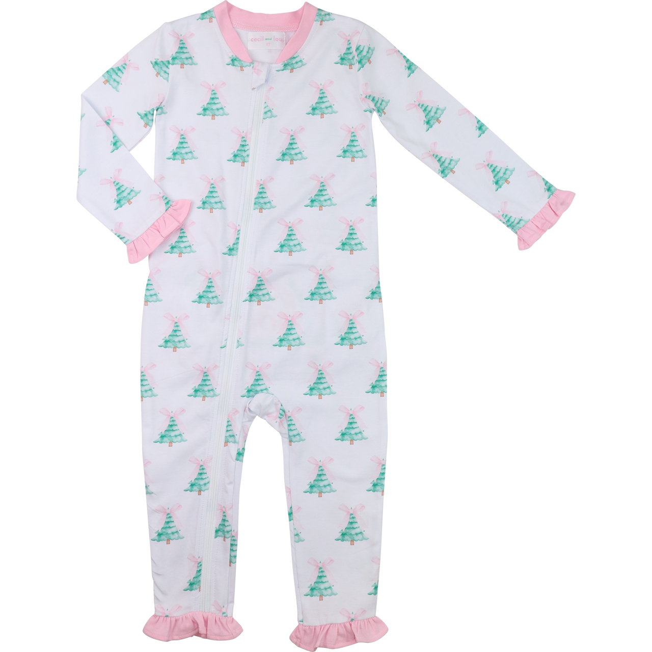Green And Pink Knit Bow And Tree Pajamas