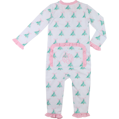 Green And Pink Knit Bow And Tree Pajamas