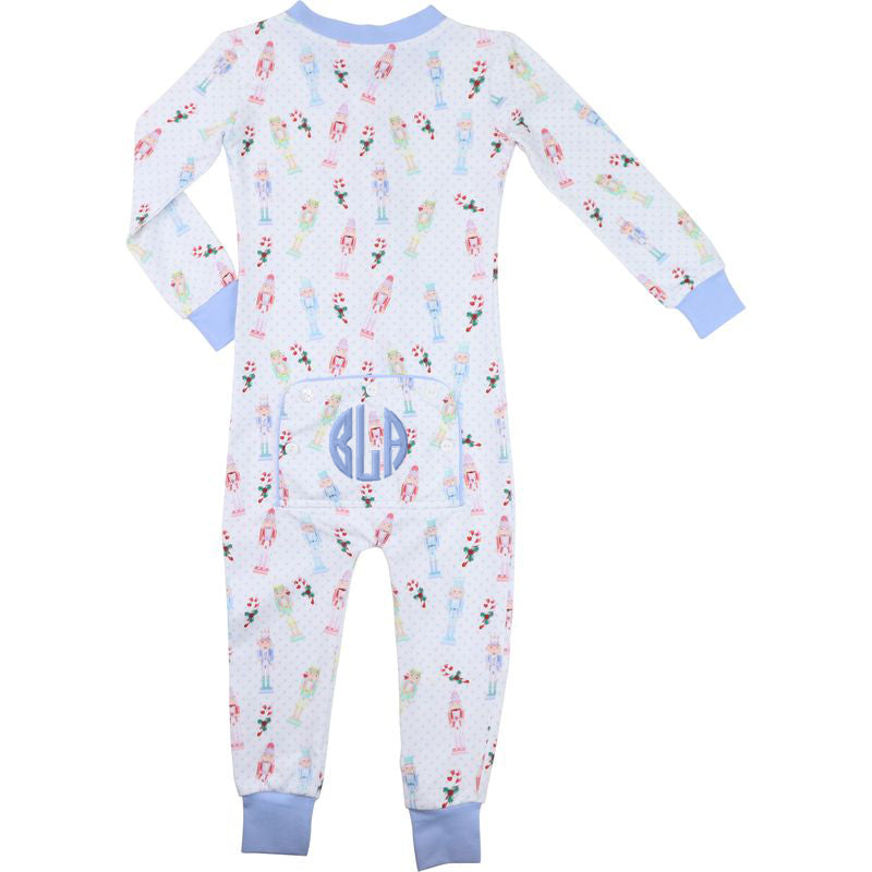 Blue Dot Knit Nutcracker Print Zipper Pajamas