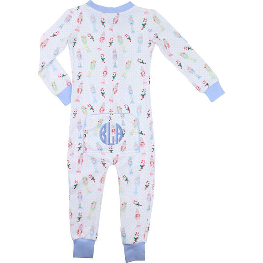 Blue Dot Knit Nutcracker Print Zipper Pajamas