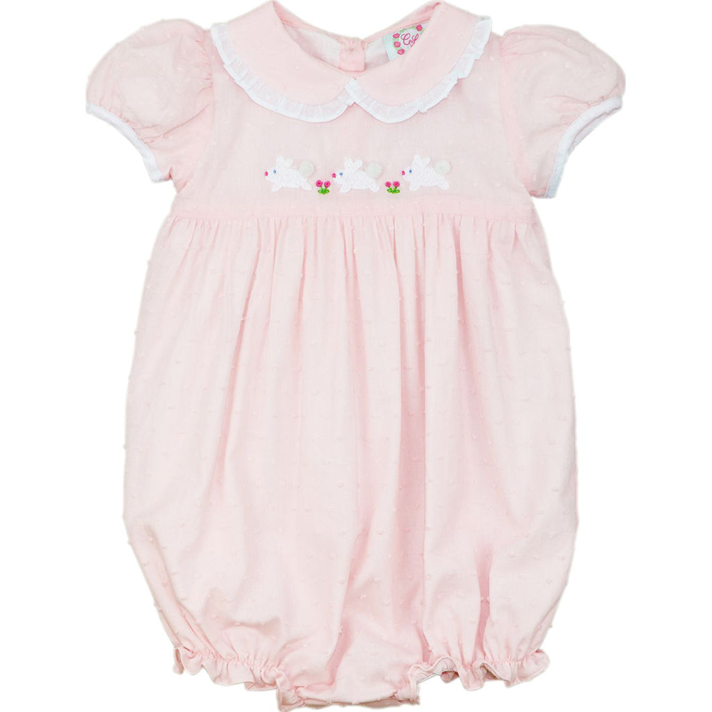 Pink Swiss Dot Embroidered Bunnies Bubble