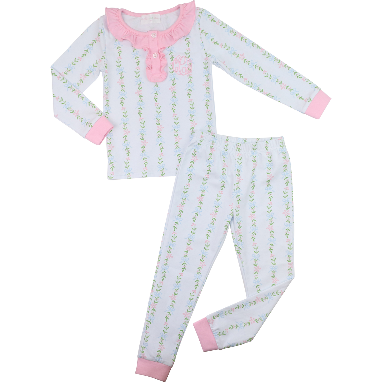 Pink And Blue Floral Vine Knit Pajamas