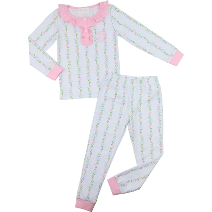 Pink And Blue Floral Vine Knit Pajamas