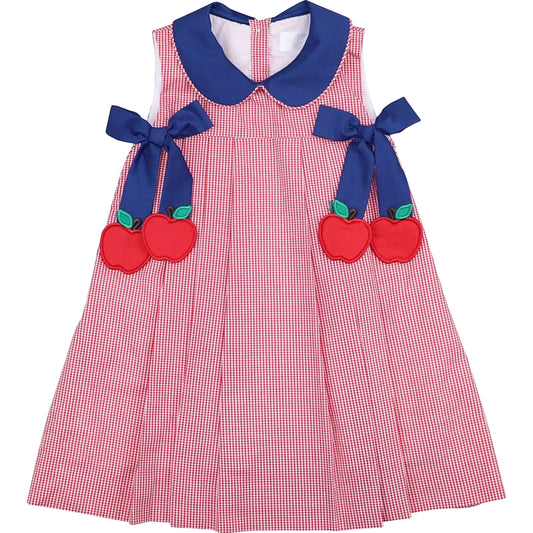 Navy And Red Gingham Apple Bow Dress