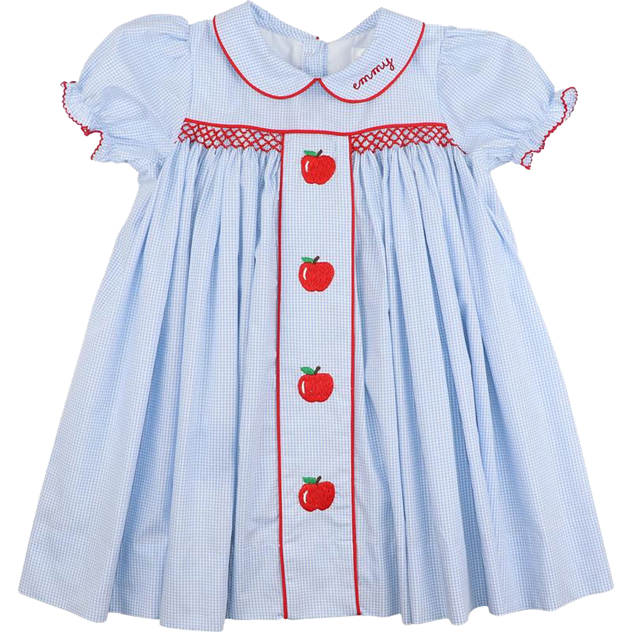 Blue Gingham Smocked Apple Dress