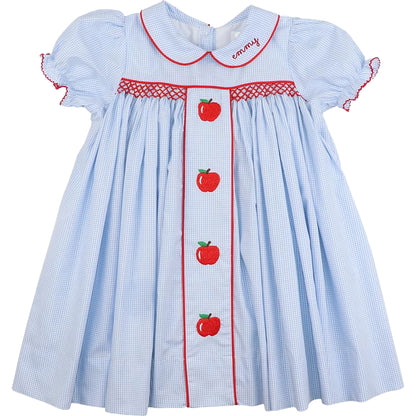 Blue Gingham Smocked Apple Dress