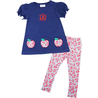 Navy And Red Floral Knit Legging Set