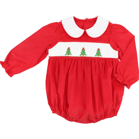 Red Corduroy Smocked Christmas Tree Bubble