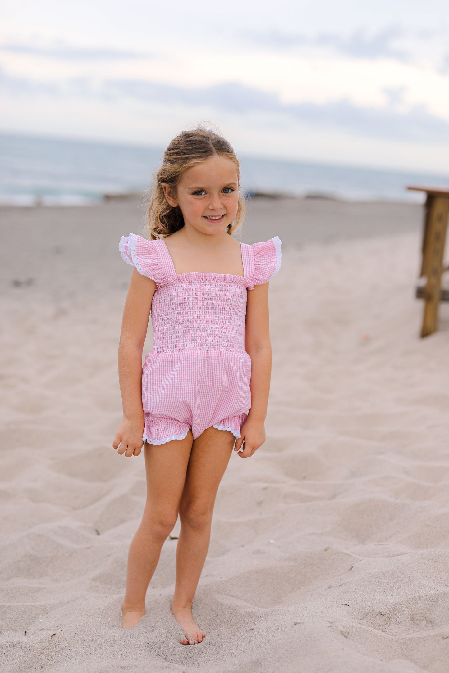 Pink Gingham Seersucker Smocked Vintage Swimsuit