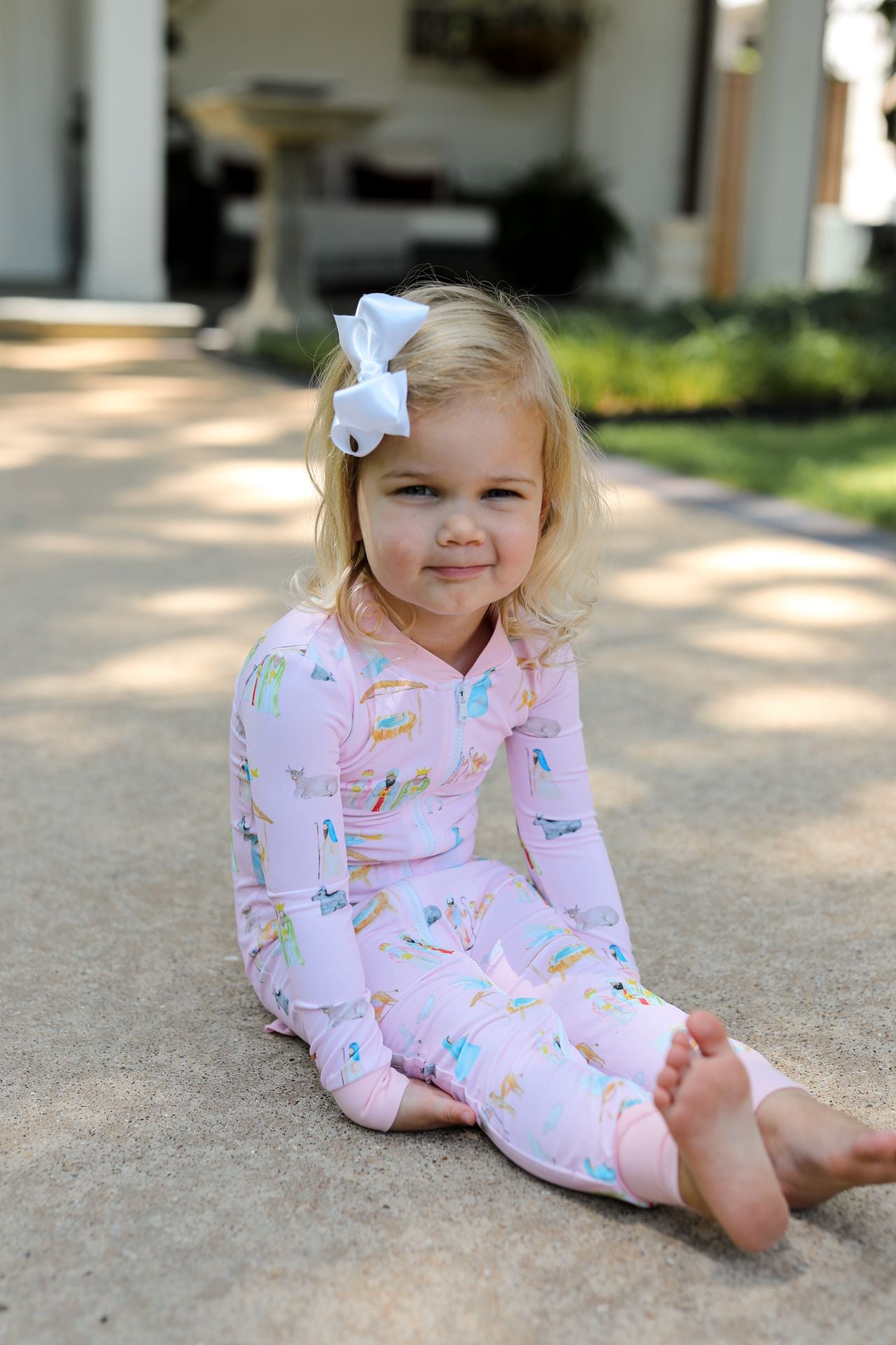Pink Knit Nativity Scene Zipper Pajamas