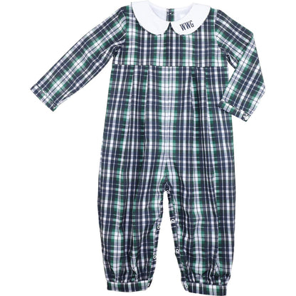 Green And Navy Plaid Long Romper
