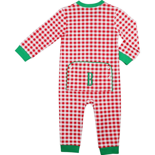 Red And Green Check Knit Zipper Pajamas
