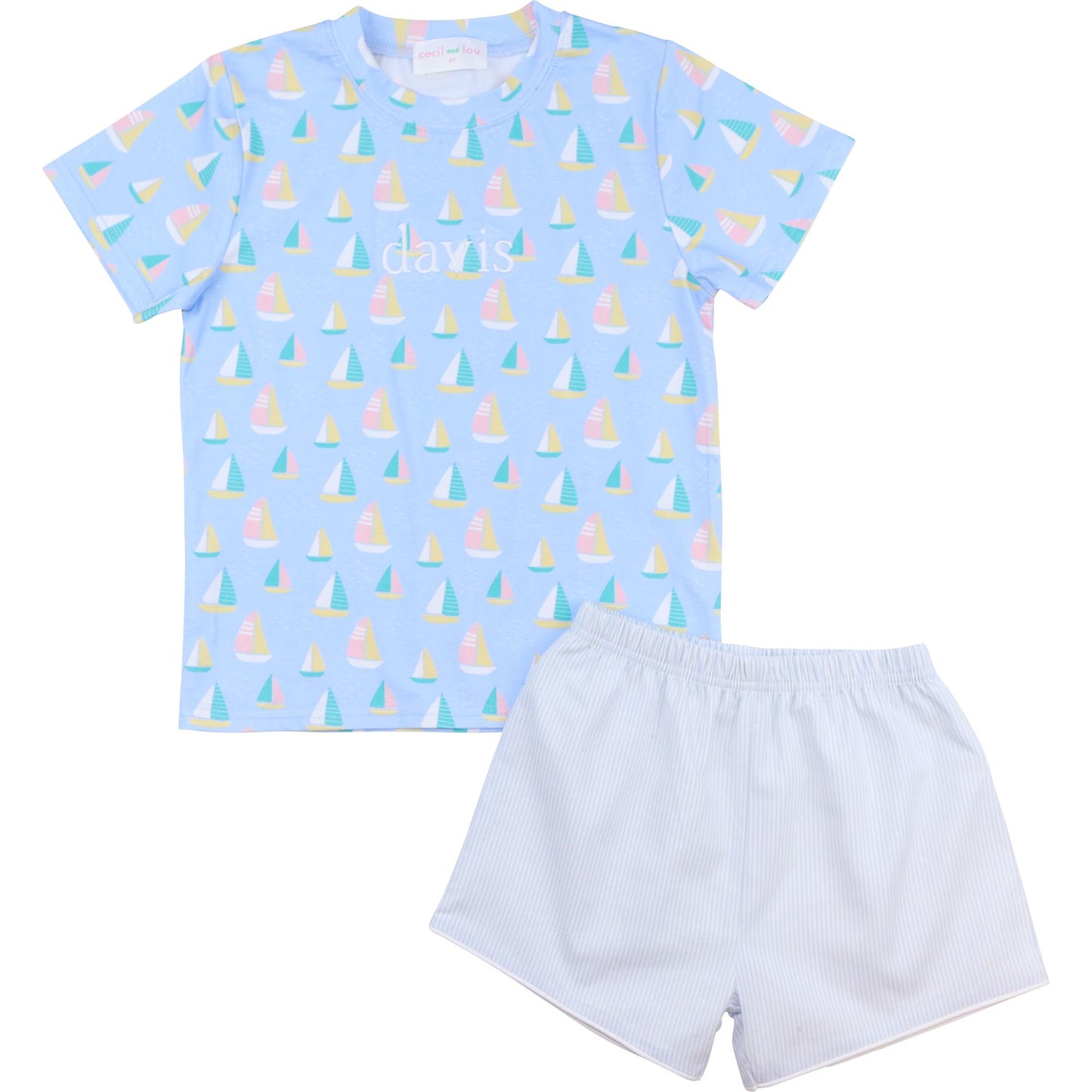 Blue Striped Sailboat Short Set