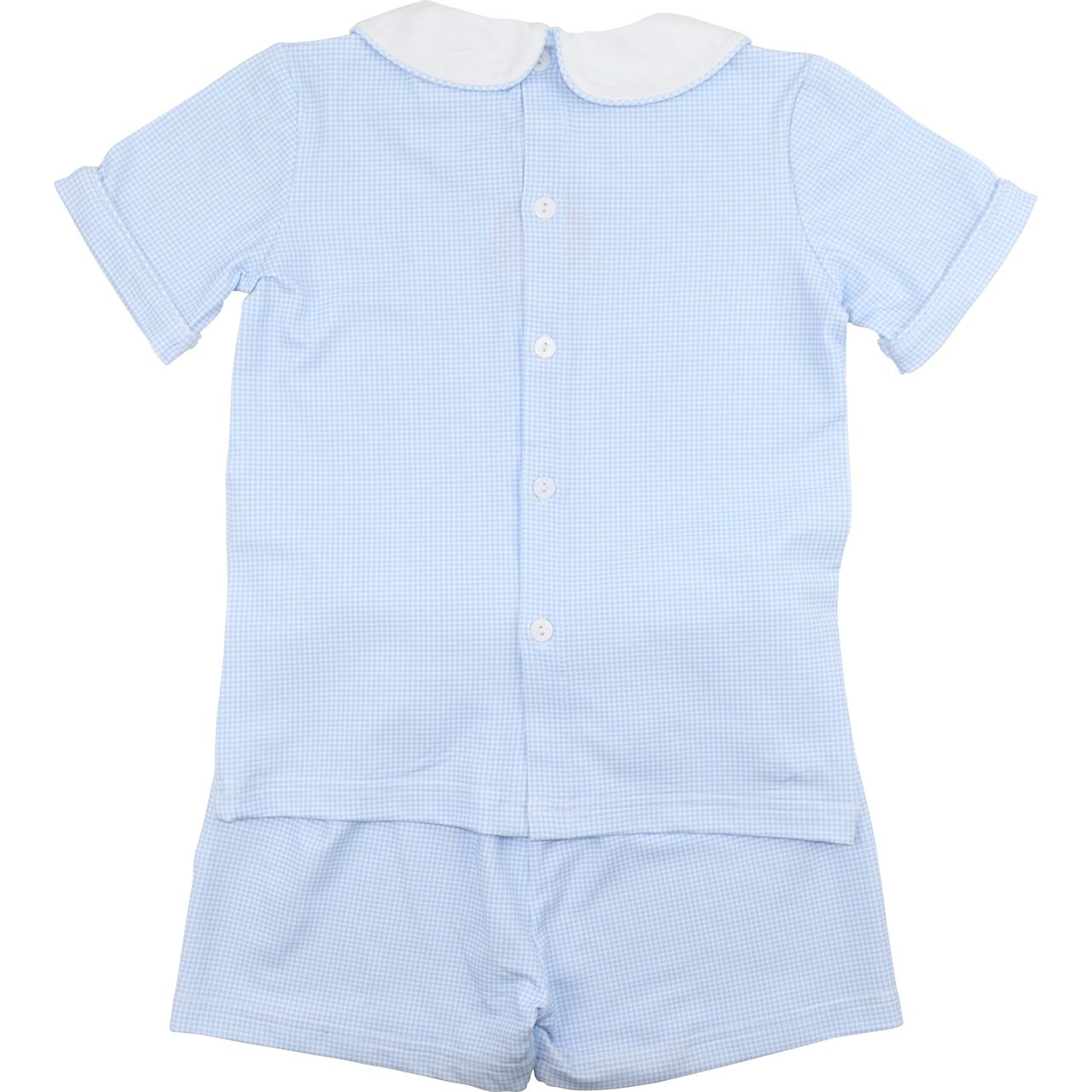 Blue Knit Gingham Embroidered Pumpkin Short Set