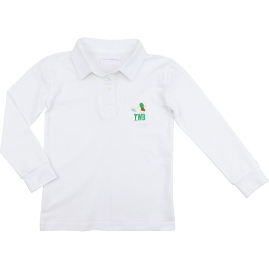 White Knit Embroidered Mallard Polo Shirt