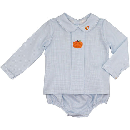 Blue Gingham Knit Crochet Pumpkin Diaper Set