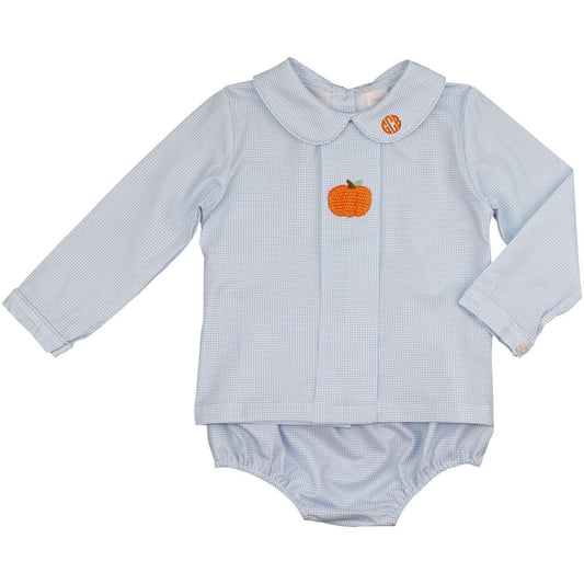 Blue Gingham Knit Crochet Pumpkin Diaper Set