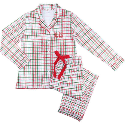 Women's Red And Green Plaid Windowpane Pajamas
