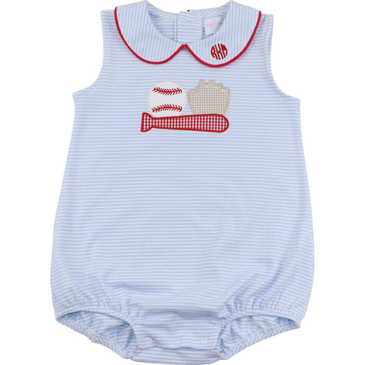 Blue Stripe Knit Applique Baseball Bubble