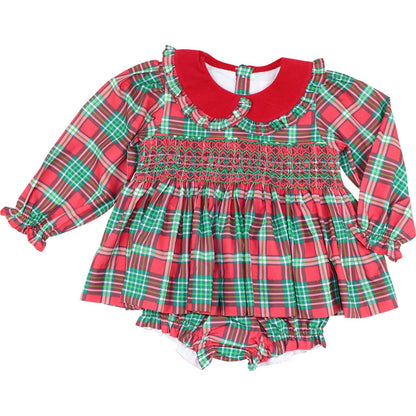 Smocked Christmas Plaid Diaper Set
