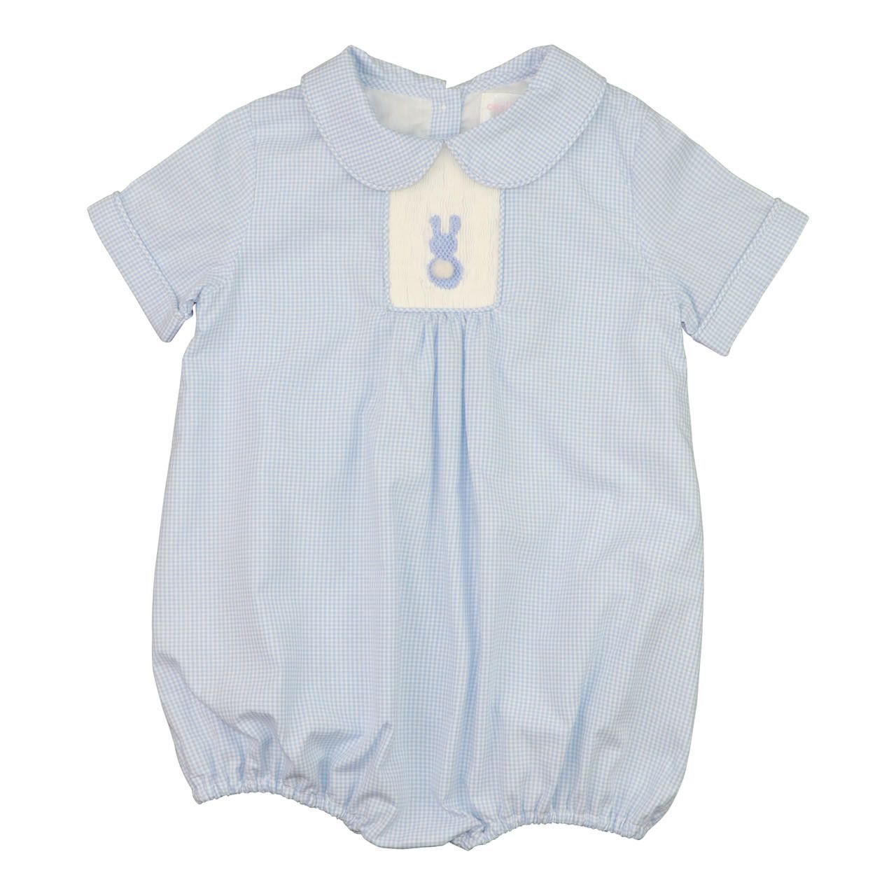 Blue Gingham Smocked Bunny Bubble