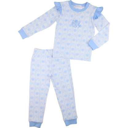Blue Knit Apple And Bow Pajamas