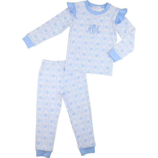Blue Knit Apple And Bow Pajamas