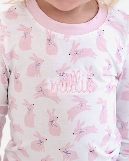Pink Bunnies Bamboo Knit Pajamas