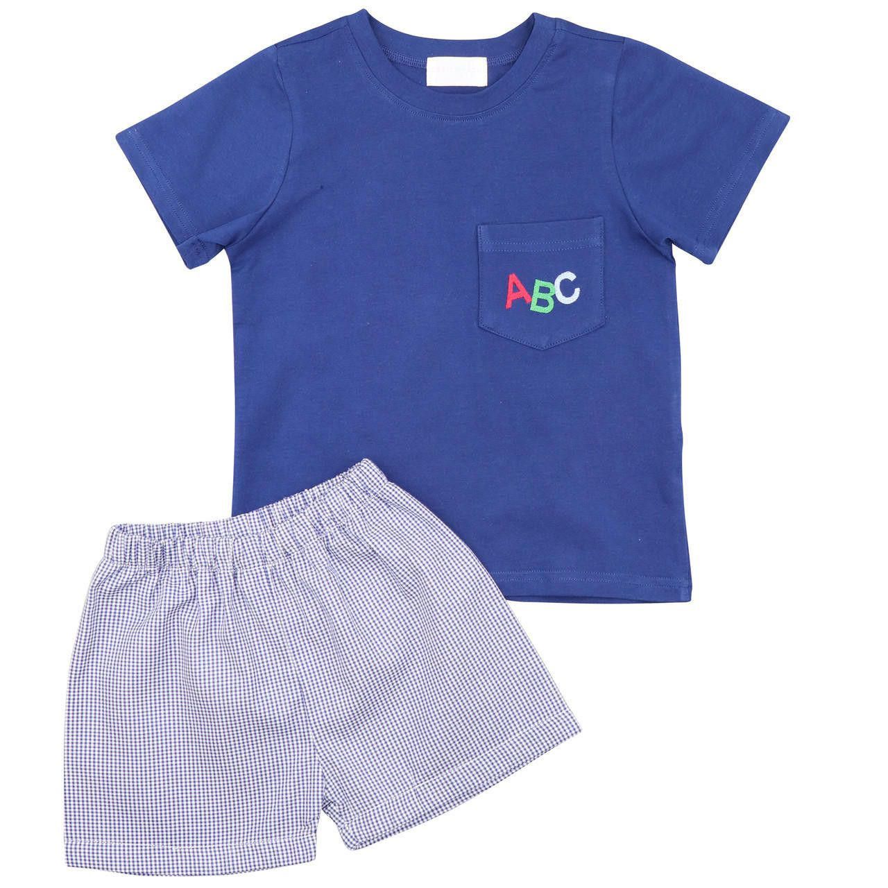Navy Gingham ABC Short Set