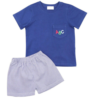 Navy Gingham ABC Short Set