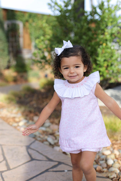 Pink Floral Smocked Ruffle Collar Bloomer Set