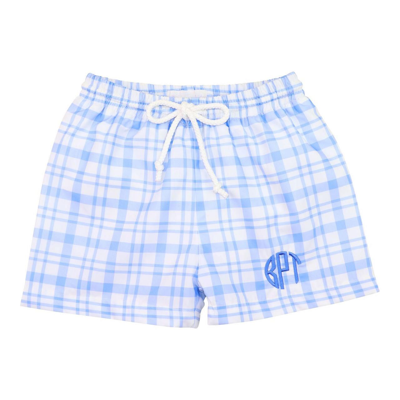 Blue Plaid Swim Trunks