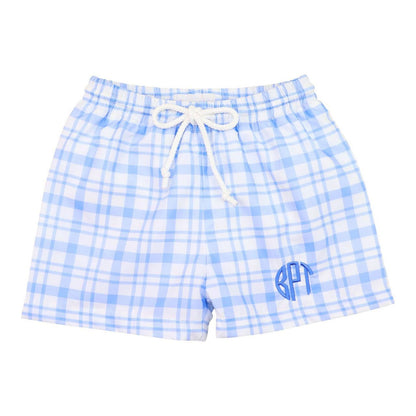 Blue Plaid Swim Trunks
