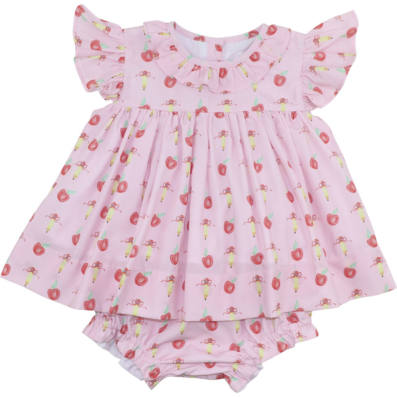 Pink Apple And Pencil Diaper Set